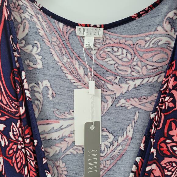 Spense Womens Romper XL Blue Red Paisley Cold Shoulder Boho Pullover Stretch - Picture 7 of 14